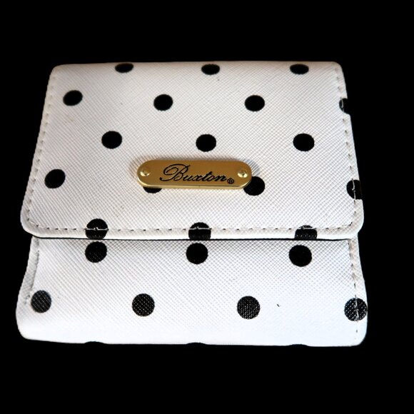 Woman's Buxton Wallet Black and White Dotted Gold Tone Hardware Small - Picture 1 of 6